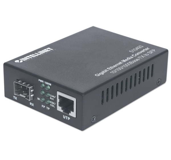Intellinet Gigabit Ethernet to SFP Media Converter, 10/100/1000Base-Tx to SFP slot, empty
