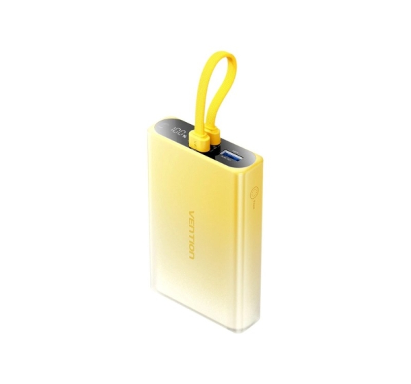 Vention 10000mAh power bank with LED display, USB-C + Lightning + USB-A, 22.5W (yellow)