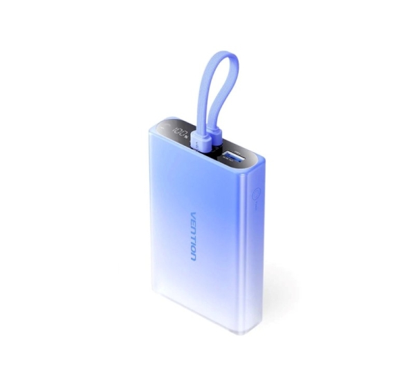 Vention 10000mAh power bank with LED display, USB-C + Lightning + USB-A, 22.5W (blue)