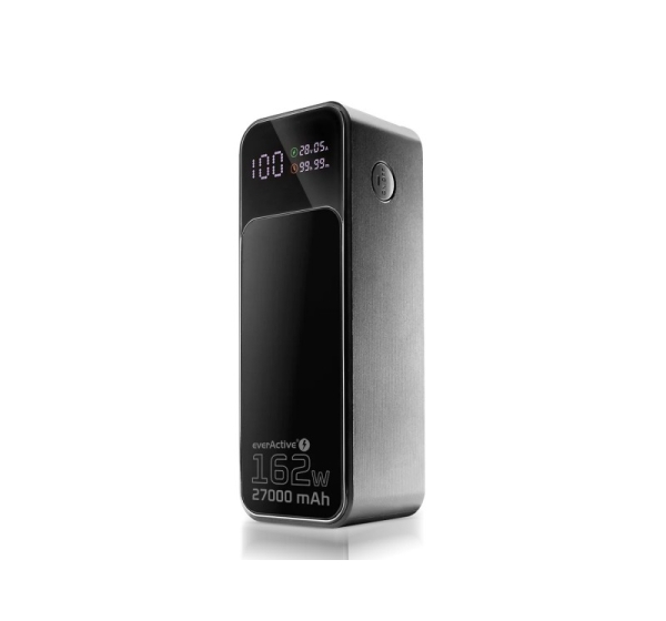 Powerbank 27 000mAh, 1x USB, 2x USB-C, 162,5W, QC4+, flashlight, LCD screen, black