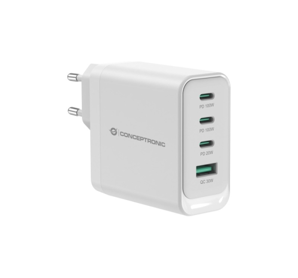 Conceptronic ALTHEA22W100 4-Port 100W GaN USB PD Charger, USB-C x 3, USB-A x 1, QC 3.0, PPS, PD 3.0