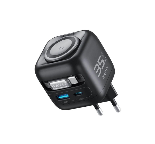 Havit UC250 A-EU - GaN travel charger with extendable cable (black)