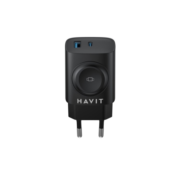 Havit UC132 EU - GaN 22 W dual-port charger with wireless charging option, black