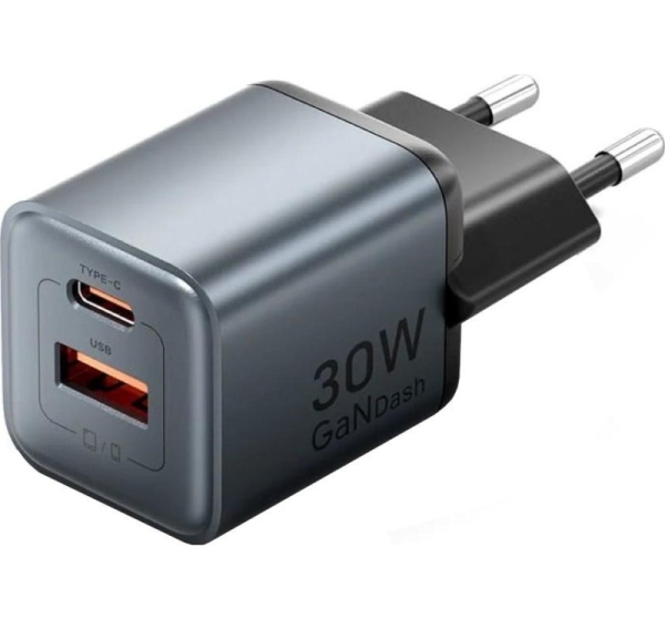 Vention 30W - charger with GaN technology, 1x USB-A, 1x USB-C (black)