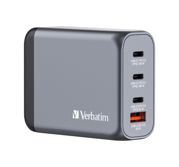 Verbatim GNC-100 GaN Charger 4 Port 100W USB A/C (EU/UK/US)