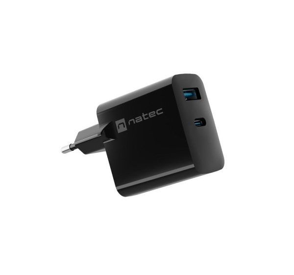 NATEC RIBERA GAN CHARGER 1x USB-A + 1x USB-C 45W BLACK