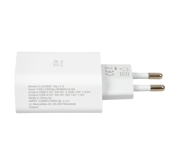 Wall charger iBOX C-36 GaN PD20W, white