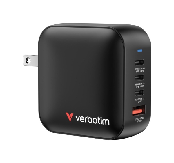 Verbatim Mini GaN Charger 100W 3xUSB-C PD, USB-A Q