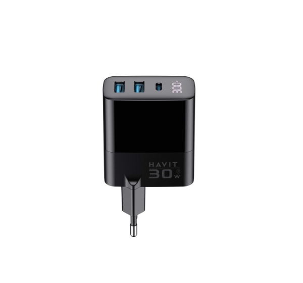Havit UCLE001 EU - GaN three-port charger 30 W, black