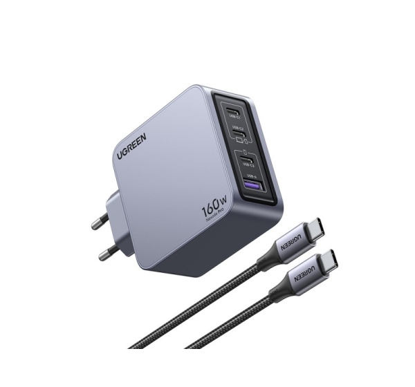 Ugreen Nexode Pro 160W GaN Charger with USB-C Cable Universal Black, Grey AC Fast charging Indoor