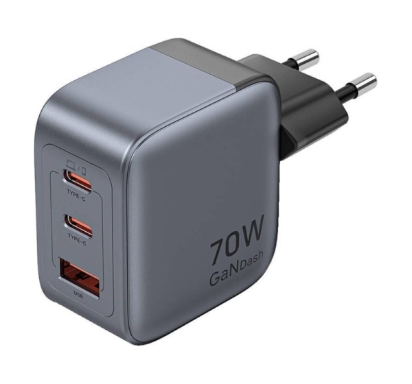 Vention 70W GaN PD Charger 1x USB-A 2x USB-C BK