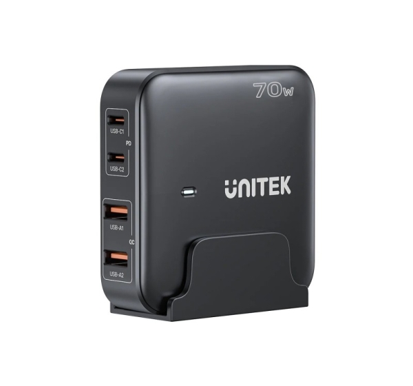 GaN network charger - Unitek P1228ABK01-EU | 70W 2x USB-C 2x USB-A
