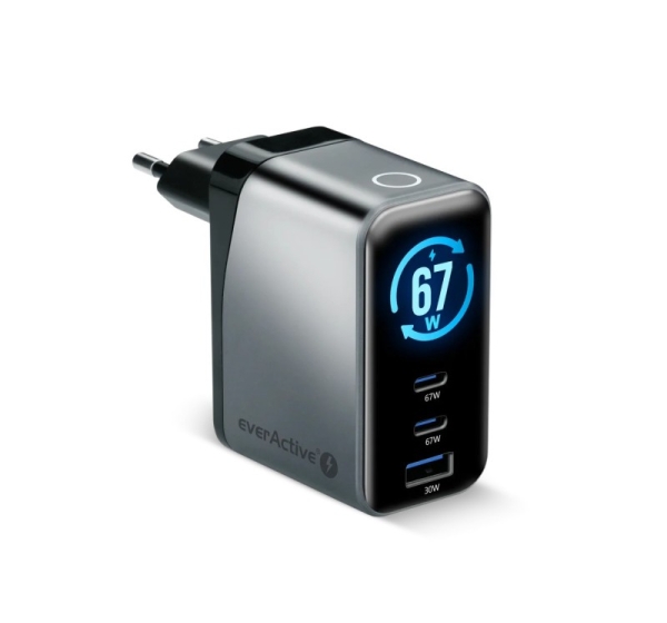 Charger GaN 1 x USB, 2 x USB-C Quick Charge 4+ 67W black