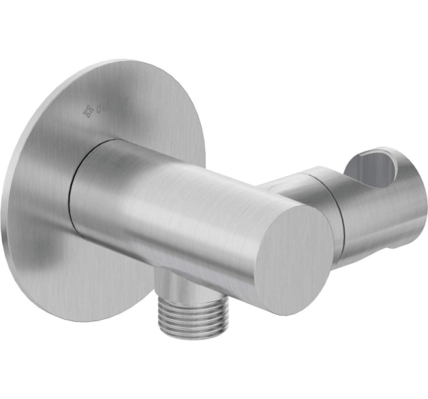 Round angled connector with handset holder