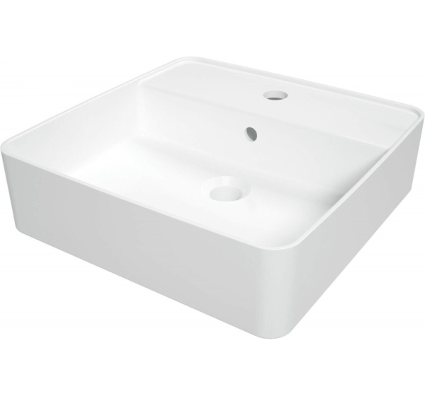Countertop ceramic washbasin with space for a tap