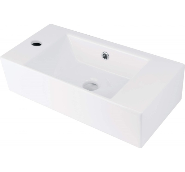 Countertop ceramic washbasin with space for a tap - left