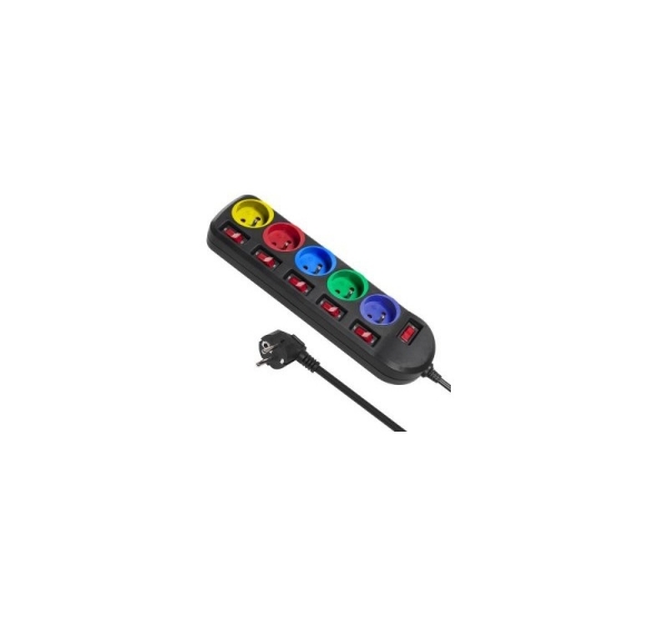 Maclean MCE204M power extension 1.5 m 5 AC outlet(s) Indoor Black, Multicolour