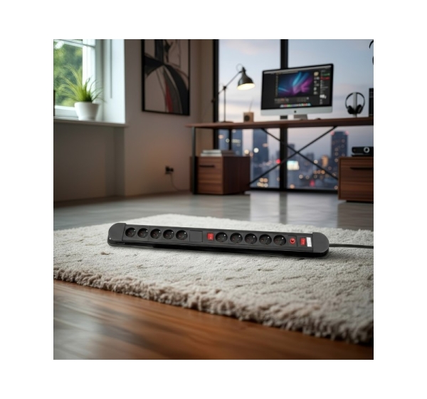 Maclean power strip, 10 outlet extension cord, 2 switches, protection and overload indication, 3680W, MCE10