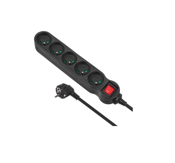Maclean MCE185 power extension 5 m 5 AC outlet(s) Indoor Black