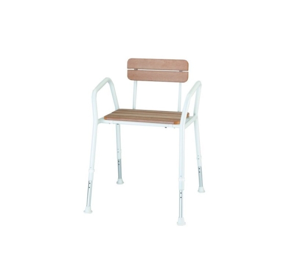 Wooden shower chair with backrest