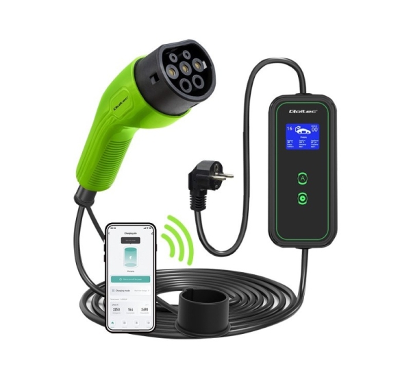Qoltec Mobile EV Car Charger Adjustable 2in1 Type2 3.5kW 230V Wi-Fi