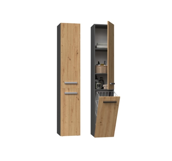 Topeshop NEL IV ANT/ART bathroom storage cabinet Graphite, Oak