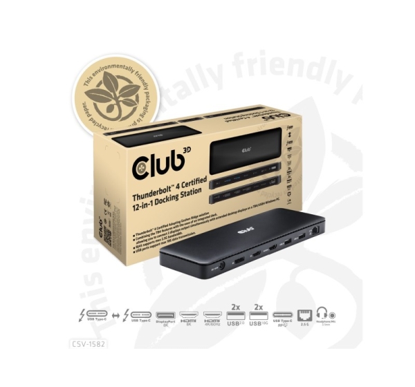 CLUB3D Thunderbolt™ 4 Certified 12-in-1 Docking Station