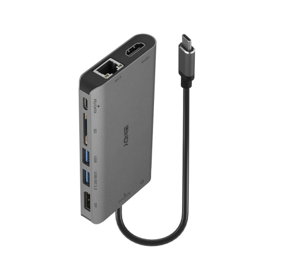 Lindy DST-Mini XT, USB-C Laptop Mini Docking Station with Single Display (4K) or Dual Display (Full HD) and 100W Pass-Through Charging