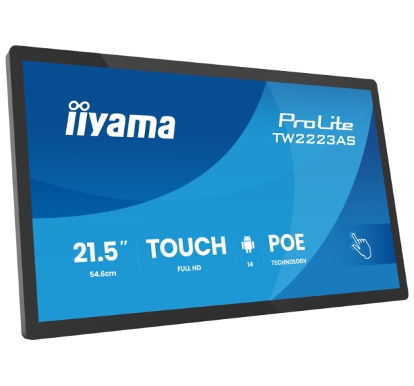 iiyama TW2223AS-B3P Signage Display Interactive flat panel 54.6 cm (21.5") Wi-Fi 450 cd/m² Full HD Black Touchscreen Built-in processor Android 24/7