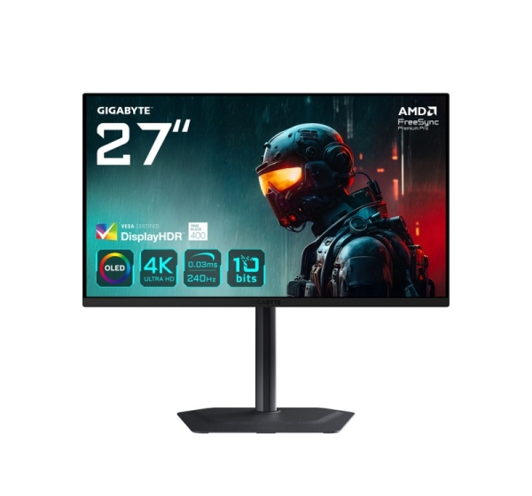 GIGABYTE MO27U2 OLED 4K UHD Gaming Monitor - 3840 x 2160, 240Hz, 0.03ms, 1000 cd/m², Display HDR True Black 400, HDMI 2.1, Displayport 1.4
