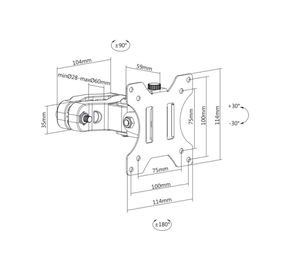 Maclean MC-983 LED LCD Monitor Pole Mount Bracket 8kg Holder Pipe Tube Diameter 28-60mm 17-32'' Screen