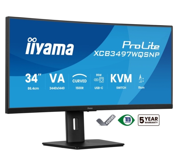 iiyama ProLite XCB3497WQSNP-B1 computer monitor 86.4 cm (34") 3440 x 1440 pixels UltraWide Quad HD LED Black