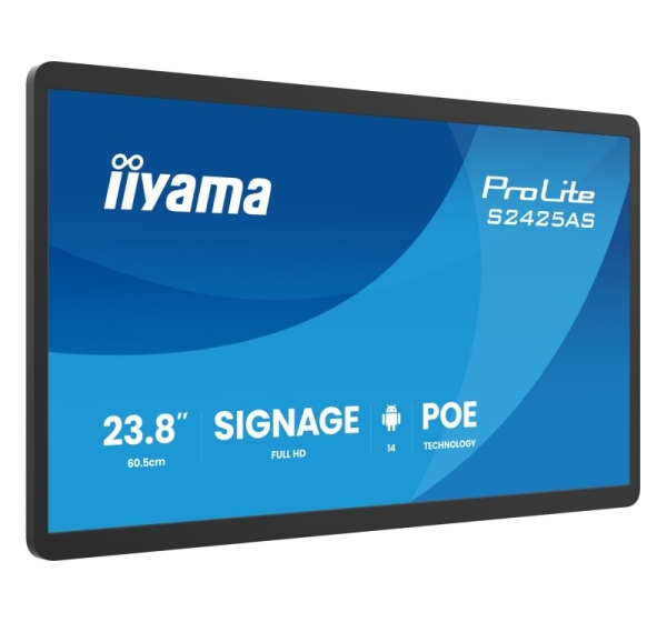 iiyama ProLite S2425AS-B1P Digital signage flat panel 60.5 cm (23.8") LCD Wi-Fi 500 cd/m² Full HD Black Built-in processor Android 24/7