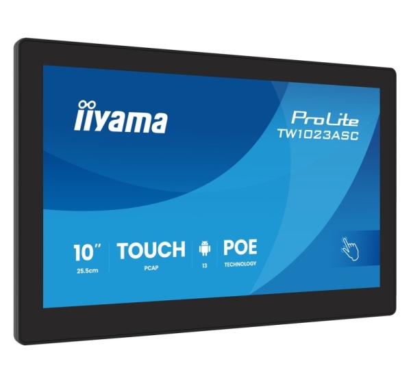 iiyama TW1023ASC-B3P Signage Display Kiosk design 25.6 cm (10.1") Wi-Fi 385 cd/m² WXGA Black Touchscreen Built-in processor Android 24/7