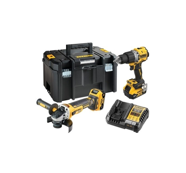 DeWalt DCK2026P2T-QW Combo set DCD805 + DCG405, 18 V XR 2×5.0 Ah black, yellow
