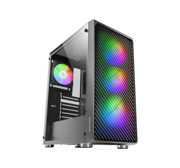 Mars Gaming MC-F Black, ATX Gaming Semitower, Full Tempered Glass Window, Metal-Mesh Front, 4x 120mm ARGB Fans