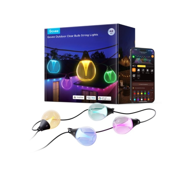 Govee H7025 RGBICW Outdoor LED String Lights, 14.63m, 2.4GHz Wi-Fi + Bluetooth