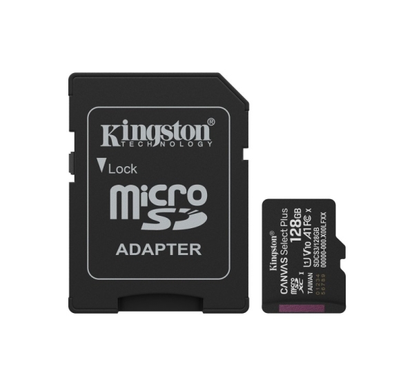 Kingston Technology 128GB microSDXC Canvas Select Plus Gen3 150MB/s A1 Card + Adapter