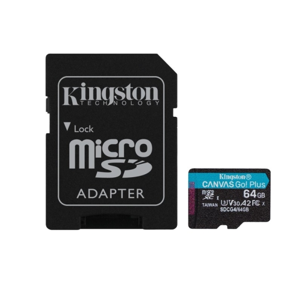 Kingston Technology 64GB microSDXC Canvas Go Plus Gen4 200MB/s A2 U3 V30 Card + Adapter