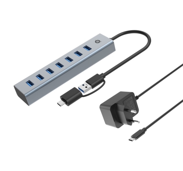 Conceptronic HUBBIES21GP 7-Port USB 3.0 Hub with Power Adapter, 5Gbps, USB-A x 7
