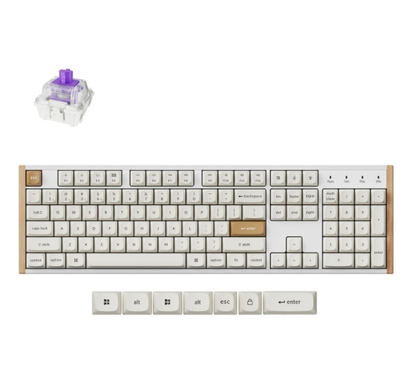 Keychron K10 HE keyboard Gaming USB + RF Wireless + Bluetooth QWERTY English White, Wood