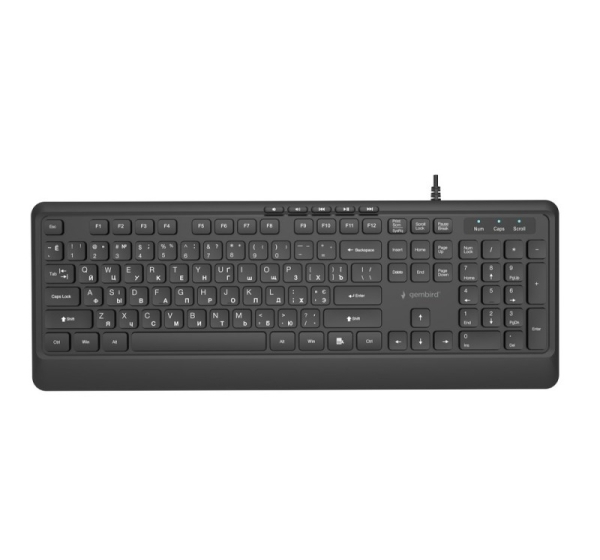 Gembird KB-MCH-05-CYRL Slim wired multimedia keyboard, black, RU layout