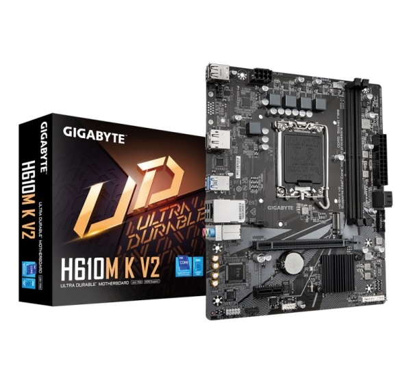 GIGABYTE H610M K V2 Motherboard - Intel Core 14th CPUs, up to 5600MHz DDR5, 1xPCIe 3.0 M.2, 1GbE LAN, USB 3.2 Gen 1