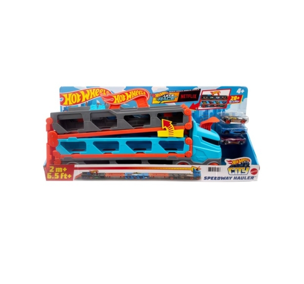 Hot Wheels City Speedway Hauler Carrier with 3 Toy Cars