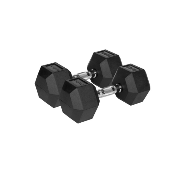 Rubberized cast iron dumbbells HEX 2x12.5 kg REBEL ACTIVE