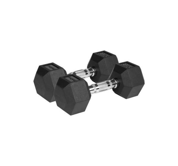 REBEL ACTIVE Rubber-coated cast iron dumbbells 2x9 kg