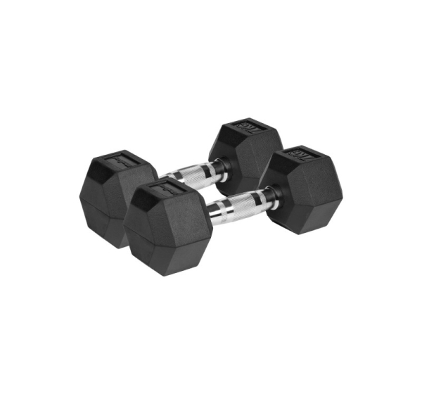 REBEL ACTIVE Rubber-coated cast iron dumbbells 2x7 kg