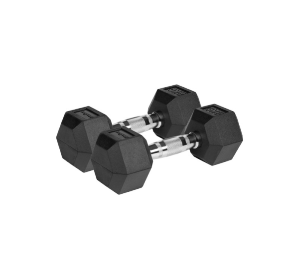 REBEL ACTIVE Rubber-coated cast iron dumbbells 2x8 kg
