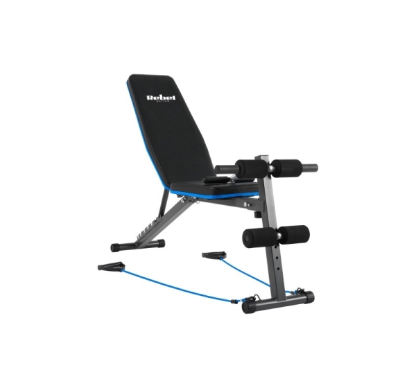 REBEL ACTIVE Inclined training bench with leg locks and elastic bands