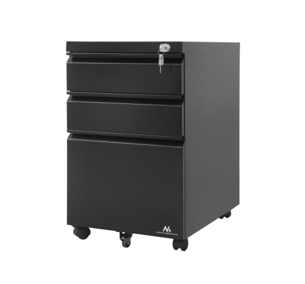 Under-desk cabinet metal container with lock Maclean, on wheels, black, MC-850